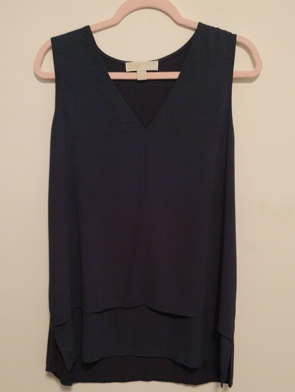 Michael Kors Navy Layered V-Neck Sleeveless Tank